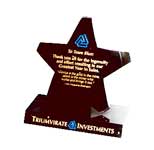 This is a image of a black marble star set on a black marble base 